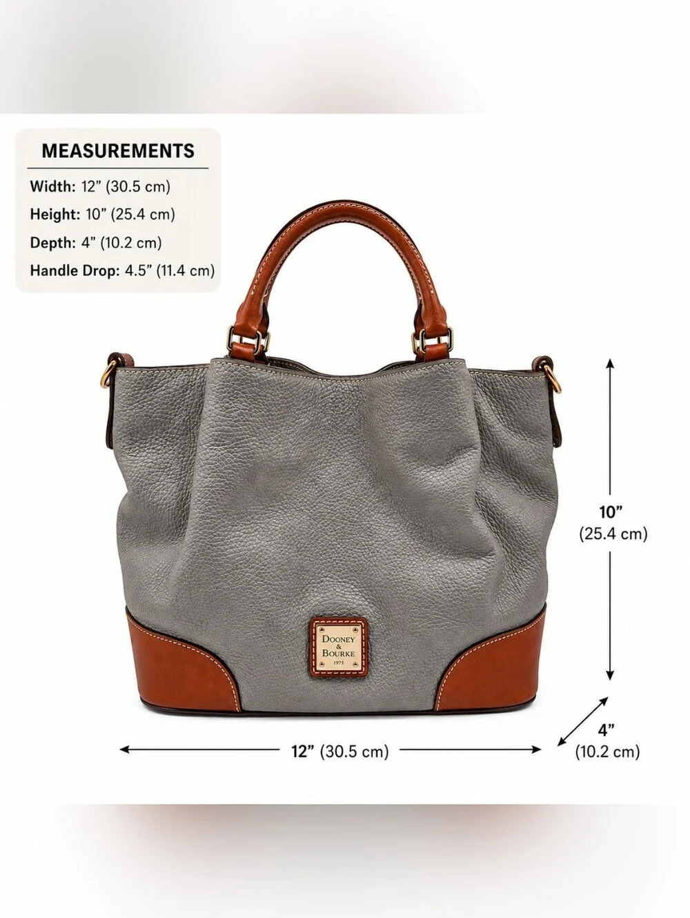 Dooney Bourke Large Brenna Pebble Leather Satchel Smoke Gray Zip Pouch Dust Bag - Picture 7 of 14